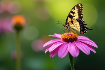 Obraz premium Delicate swallowtail butterfly perched on vibrant purple coneflower, arthropod, coneflower