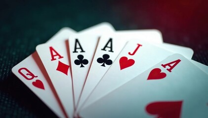 Obraz premium Playing cards arranged in a row showing four aces , casino, sequence