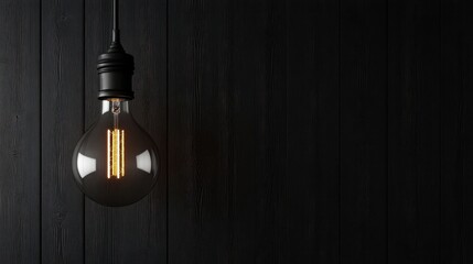 Warm glow vintage Edison bulb against dark wood