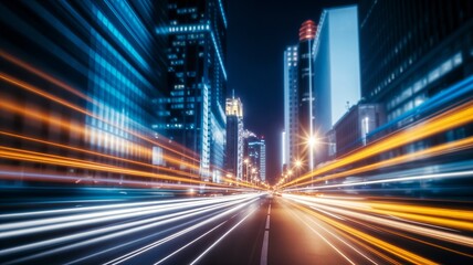 Fototapeta premium Vibrant Nighttime Urban Scene with Blurred Motion Effects