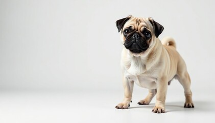 Obraz premium A single pug poses in a clean, white studio setting , element, design