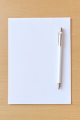 Blank White Paper and White Pen on Wooden Desk