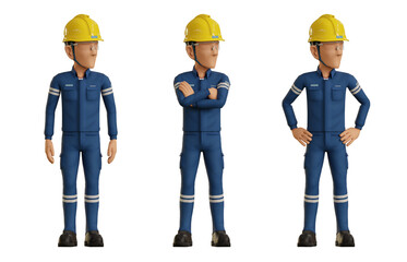 Isolate industrial operator is looking at something  beside himself