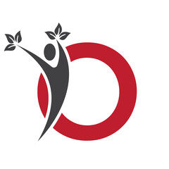 Letter O Healthcare Logo Concept With Human And Leaf Symbol For Bio Sign