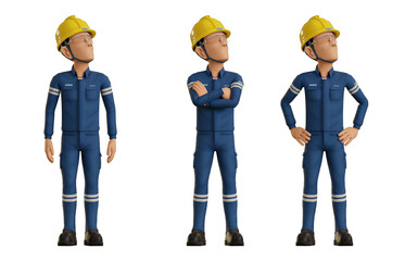 Isolate industrial operator is looking at something on the ceiling