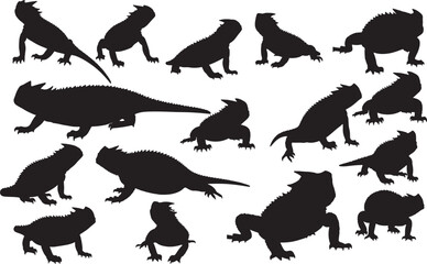 Desert Horned Lizard Silhouettes - Reptile and Wildlife Illustration