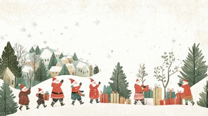 Santa Delivering Gifts in a Festive Landscape
