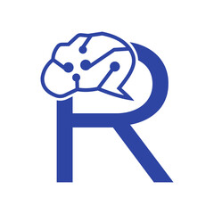 Letter R Brain Logo Design Vector Template