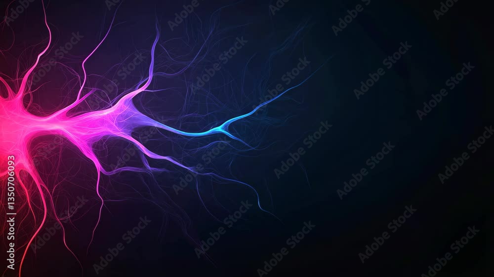 Poster looping animation abstract glowing neon neural network in cosmic space with vivid colors and electri