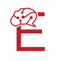 Letter E Brain Logo Design Vector Template