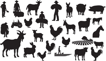 Farmer and Farm Animal Collection - Agriculture and Rural Life Icons