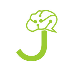 Letter J Brain Logo Design Vector Template