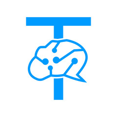 Letter T Brain Logo Design Vector Template