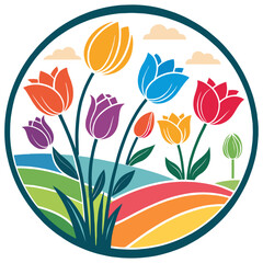 Colorful Tulips Blooming in a Springtime Landscape