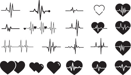 Heart Rate Signals with Heart Icons - Medical and Fitness Monitoring
