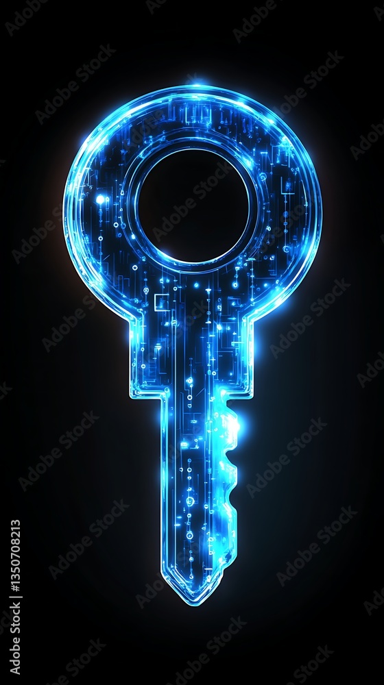 Poster futuristic cyber key illustration showing digital security and encryption technology concept