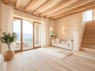Fototapeta premium Tuscan Villa: Modern Living Room for Hillside View.