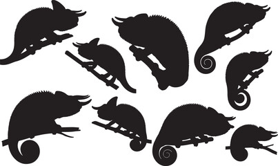 Jackson’s Chameleon Silhouettes - Unique Reptile Illustration