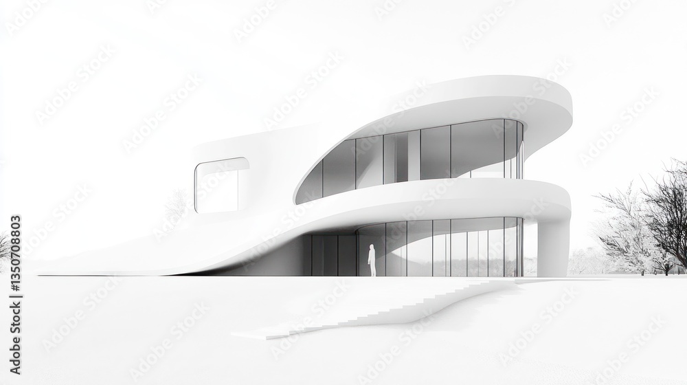 Poster modern minimalist white architecture design rendering.