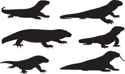 Komodo Dragon Silhouettes - Large Reptile Illustration