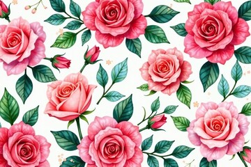 Delicate watercolor roses, repeating seamlessly , seamless pattern, background, repeat