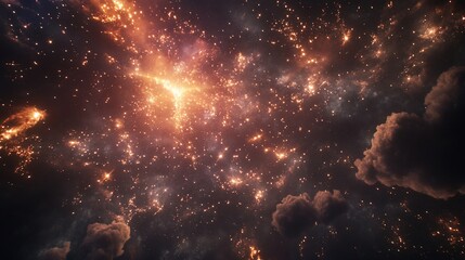 Fototapeta premium Cosmic Nebula Fiery Starburst in Dark Space