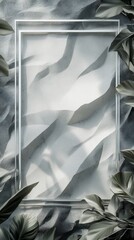 Fototapeta premium White frame mockup, plant leaves, textured background, product display, minimalist design