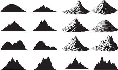 Mountainous Hill Silhouettes - Scenic Landscape Icons