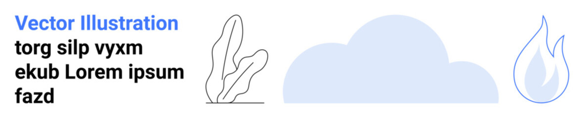Simplified leaf outline, soft cloud shape, and flame icon in a modern design. Ideal for nature, environment, climate, sustainability, renewable energy, minimal design simple landing page