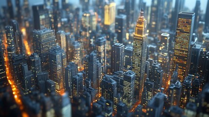 Obraz premium A Captivating Bird's-Eye View of a Metropolis at Night with Illuminated Skyscrapers