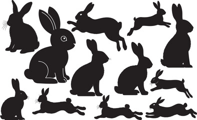 Rabbit Silhouette on White Background - Cute Bunny Outline