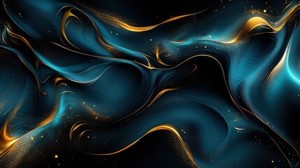 Obraz premium Abstract swirling teal and gold artwork