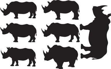 Rhino Silhouette on White Background - Powerful Wildlife Symbol