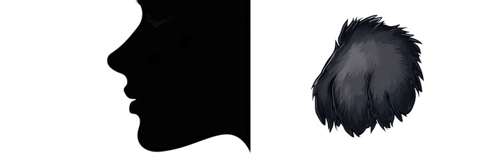 Profile and furball, dark background isolated on white or transparent