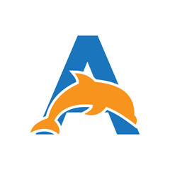 Initial Monogram Letter A Dolphin Logo Design Concept With Whale Symbol