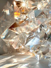 Large, abstract sculpture made of many small, triangular pieces of glass