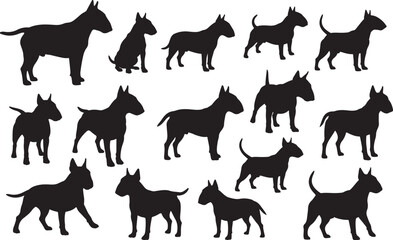 Set of Bull Terrier Dog Silhouettes - Playful and Strong Canine Shapes
