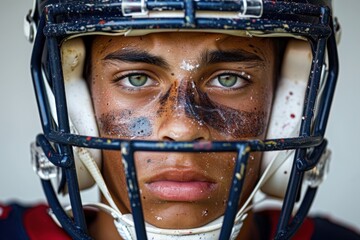 Football player with a green eye and a black nose