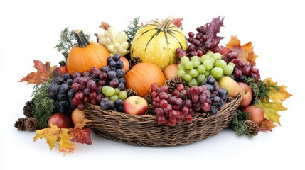 Colorful Thanksgiving Harvest Arrangement on White Background