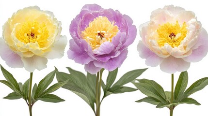 Vibrant Peonies with Pastel Accents on White Background