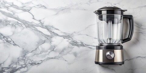 Flat Lay Blender Photo, Marble Surface, Kitchen Appliance, Soft Feminine Style, High Angle View, Product Photography, Food Processor