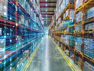 Warehouse with a lot of boxes and shelves