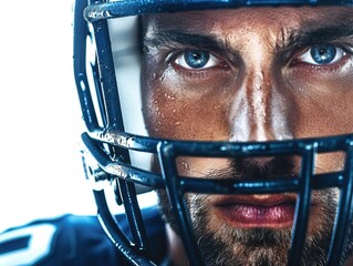 Man wearing a football helmet with his eyes closed