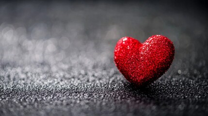 Fototapeta premium Red heart symbol on dark backdrop, conveying love and simplicity in a minimalist design. 