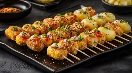Delicious Crispy Corn and Potato Skewers Appetizer