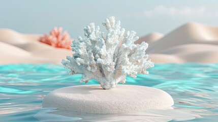 White coral plant is on a rock in the ocean