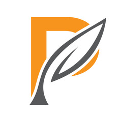 Initial Letter P Leaf Logo Design. Ecology Symbol Vector Template