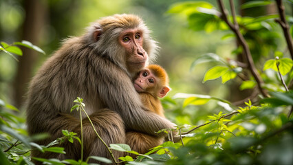 Obraz premium Bonding in the Wild: The Affectionate World of Monkeys