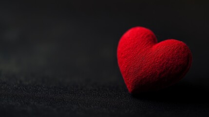 Fototapeta premium Red heart symbol on dark backdrop, conveying love and simplicity in a minimalist design. 
