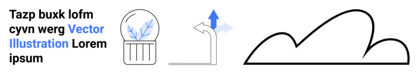 Lightbulb with plant sprout, directional arrow, and abstract shapes. Ideal for creativity, eco-consciousness, progress, minimalism, abstract art, learning tools simple landing page